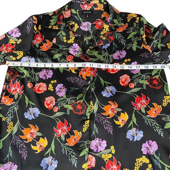 Who What Wear Black Floral Satin Button-Down Blouse – Size Small NWOT Wide Cuffs - Picture 5 of 10